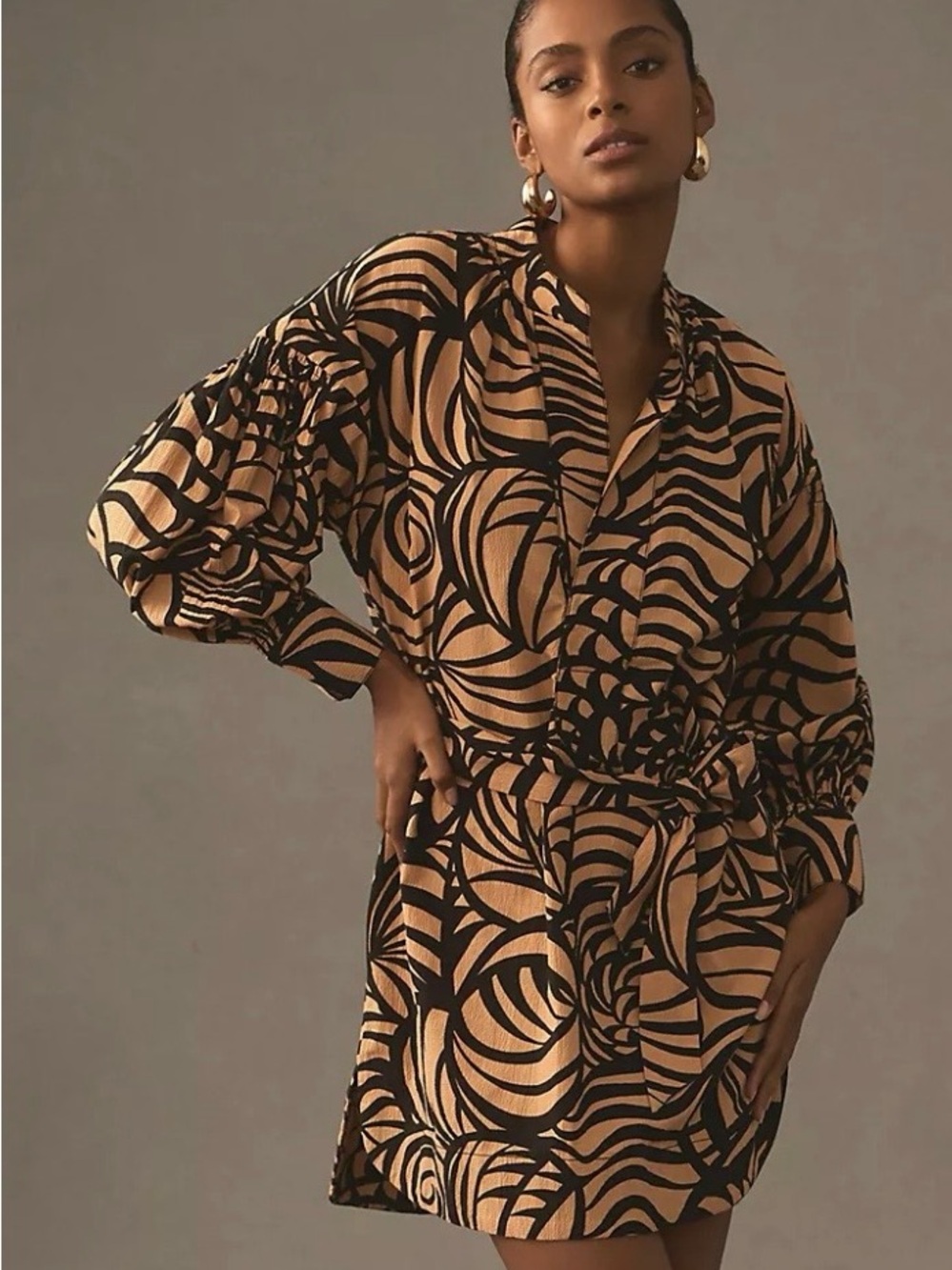 Anthropologie Tan and Black Abstract Mini Dress